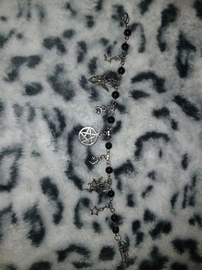 Silver Gothic Fairy Stars Charm Bracelet with Black Beads